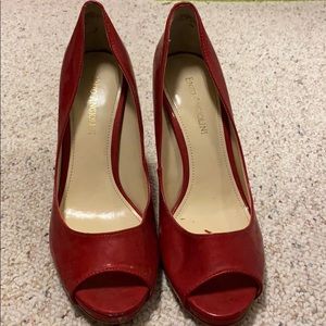 Red peep toe heels